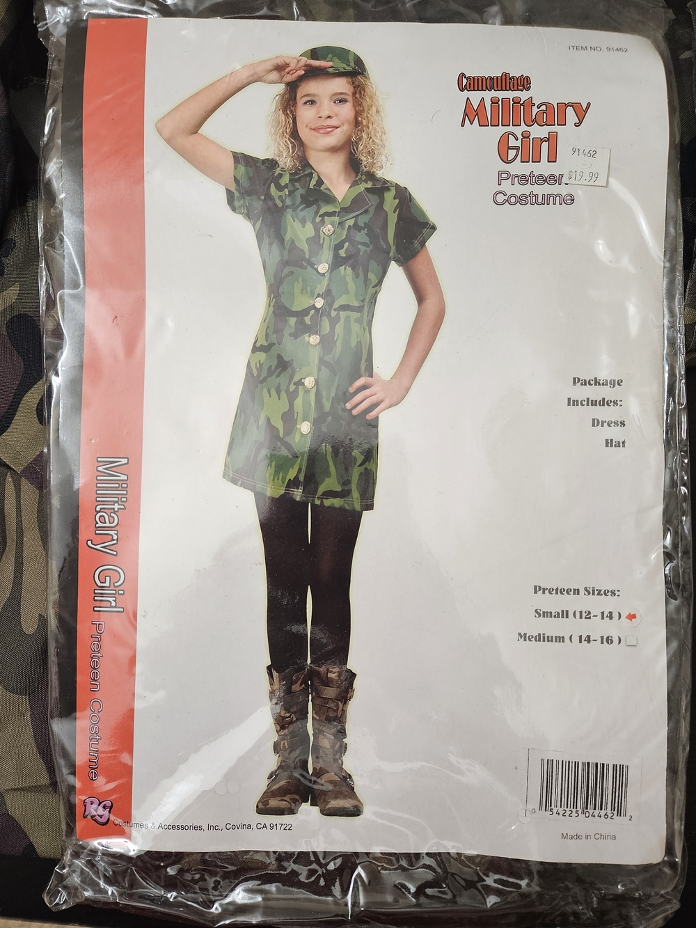 Camouflage Military Girl Costume Dress & Hat - Green